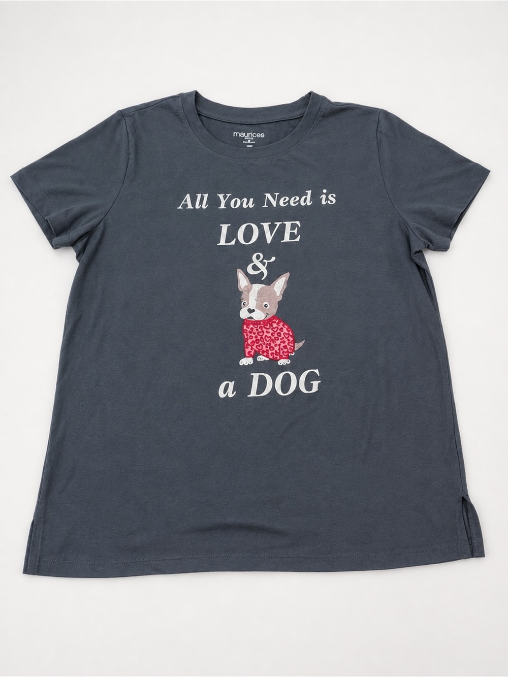 Maurices Charcoal Graphic Tee with Pink Dog Print NWT